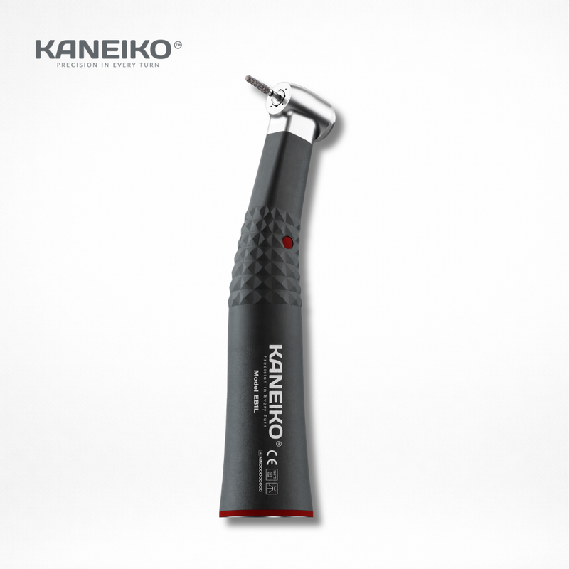 Kaneiko EB1L 1:5 electric speed-increasing friction-grip contra-angle handpiece for high-speed crown preparation, cavity preparation and removal of existing restorations.