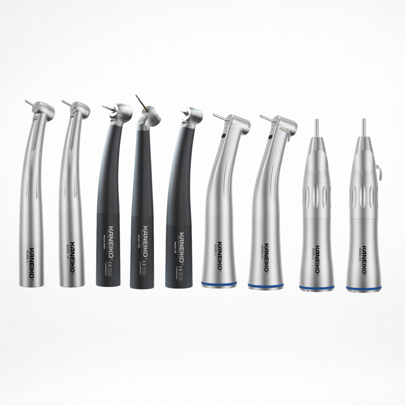 Kaneiko dental handpieces including high speed and low speed models used for crown preparation and polishing