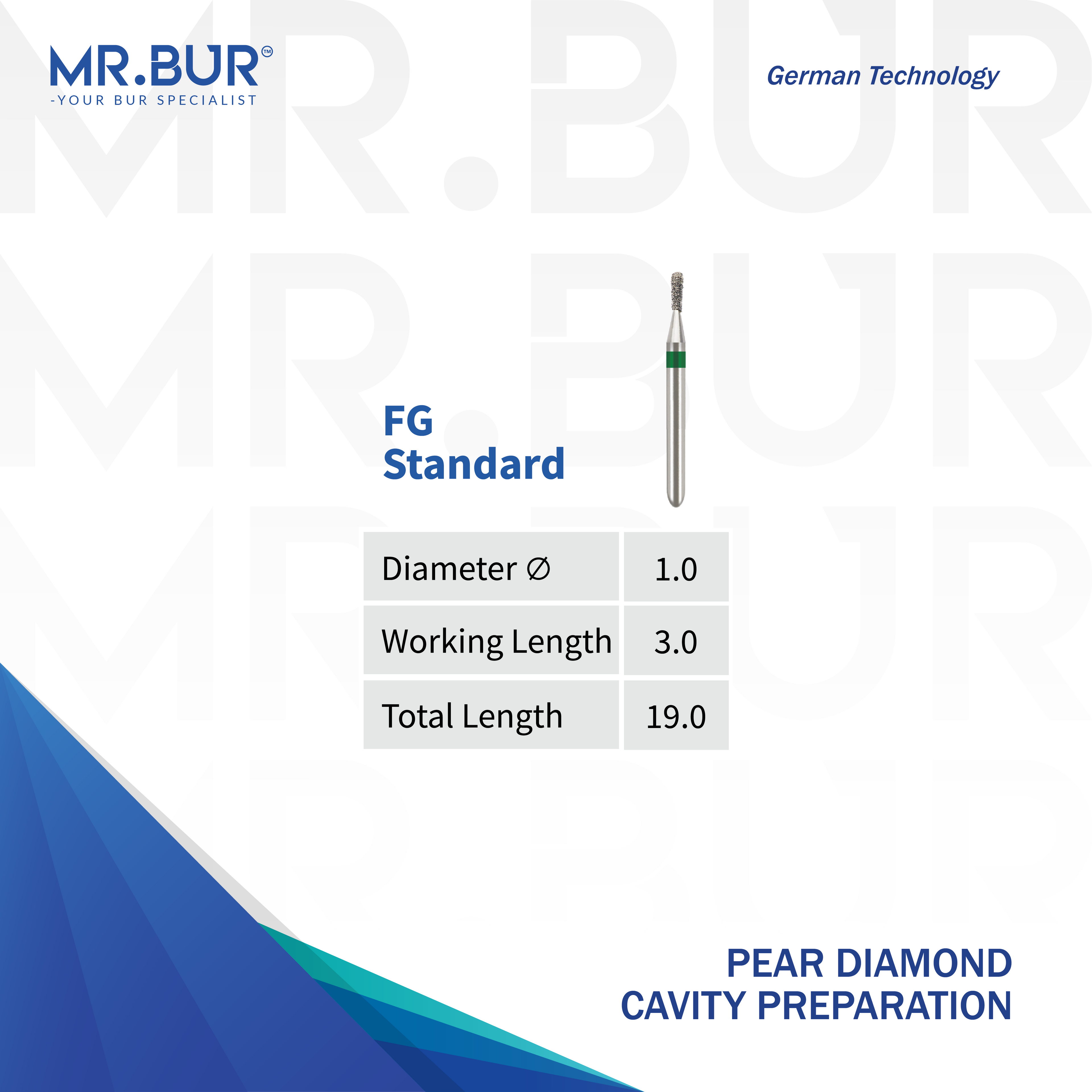  Mr Bur Pear shape diamond bur use for cavity preparation.