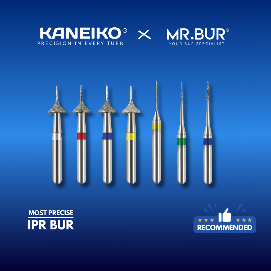 Interproximal Reduction Dental Bur. Available in 0.2mm, 0.3mm, 0.4mm, 0.45mm, and 0.5mm for maximize precision and efficacy in interdental space adjustment and enamel reduction 