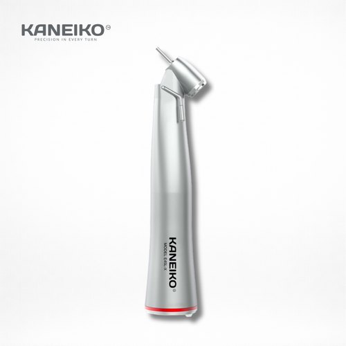 Kaneiko 1:4.2 electric 45-degree surgical contra-angle handpiece with external air and mist spray for impacted third molar sectioning and deep bone access.