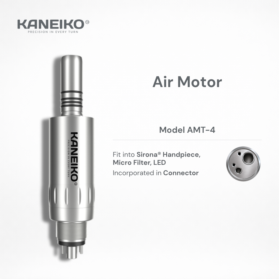 Kaneiko AMT-4 dental air motor for compatible Sirona handpieces with stainless steel body, microfilter and LED incorporated in the connector.