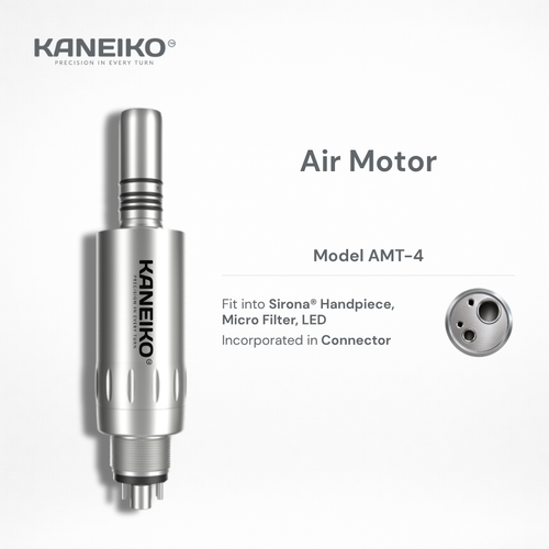 Kaneiko AMT-4 dental air motor for compatible Sirona handpieces with stainless steel body, microfilter and LED incorporated in the connector.