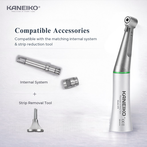 Kaneiko Model IPR dental handpiece with compatible internal system and strip reduction tool for controlled interproximal enamel reduction procedures.