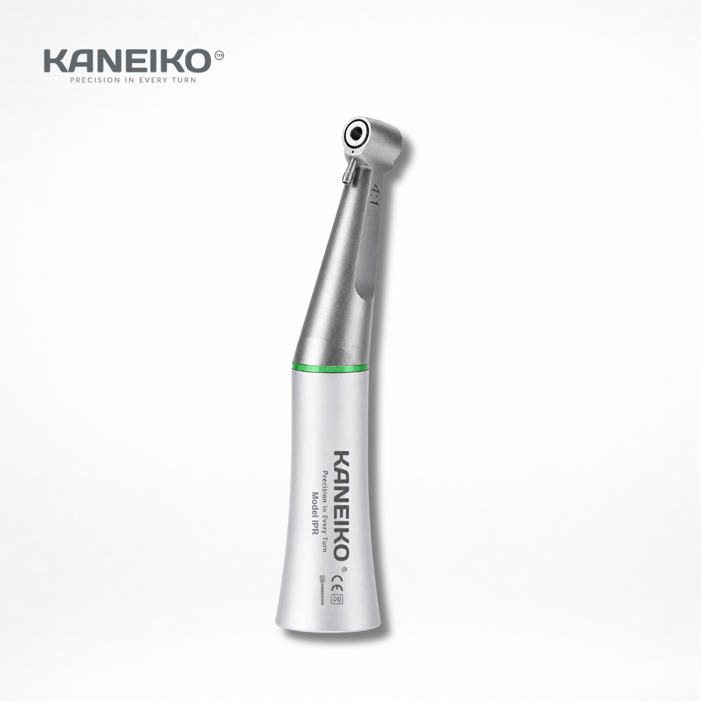 Kaneiko EB1L 4:1 Interproximal Proximal Reduction contra-angle handpiece in orthodontics to safely polish or remove microscopic amounts of outer enamel between teeth