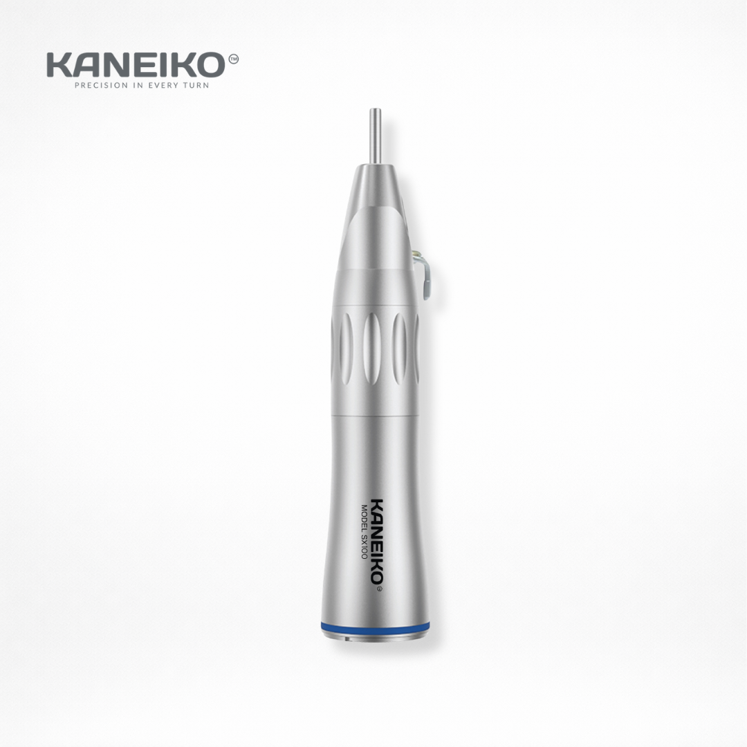 Kaneiko Model SX100 non-optic straight low-speed dental handpiece with external water spray and Ø2.35 mm HP bur compatibility.