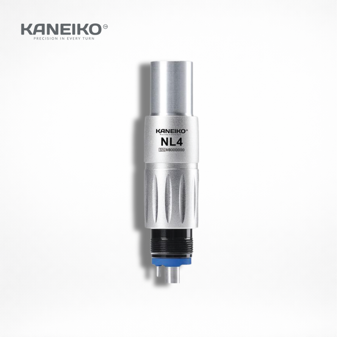 Kaneiko NL6 6-hole NSK®-compatible dental quick coupling with stainless-steel construction for secure high-speed handpiece connection and fiber-optic light transmission.