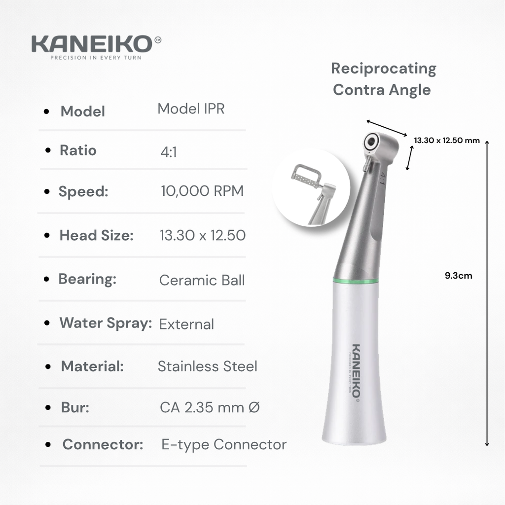 Kaneiko Reciprocating Contra Angle with specifications on a white background