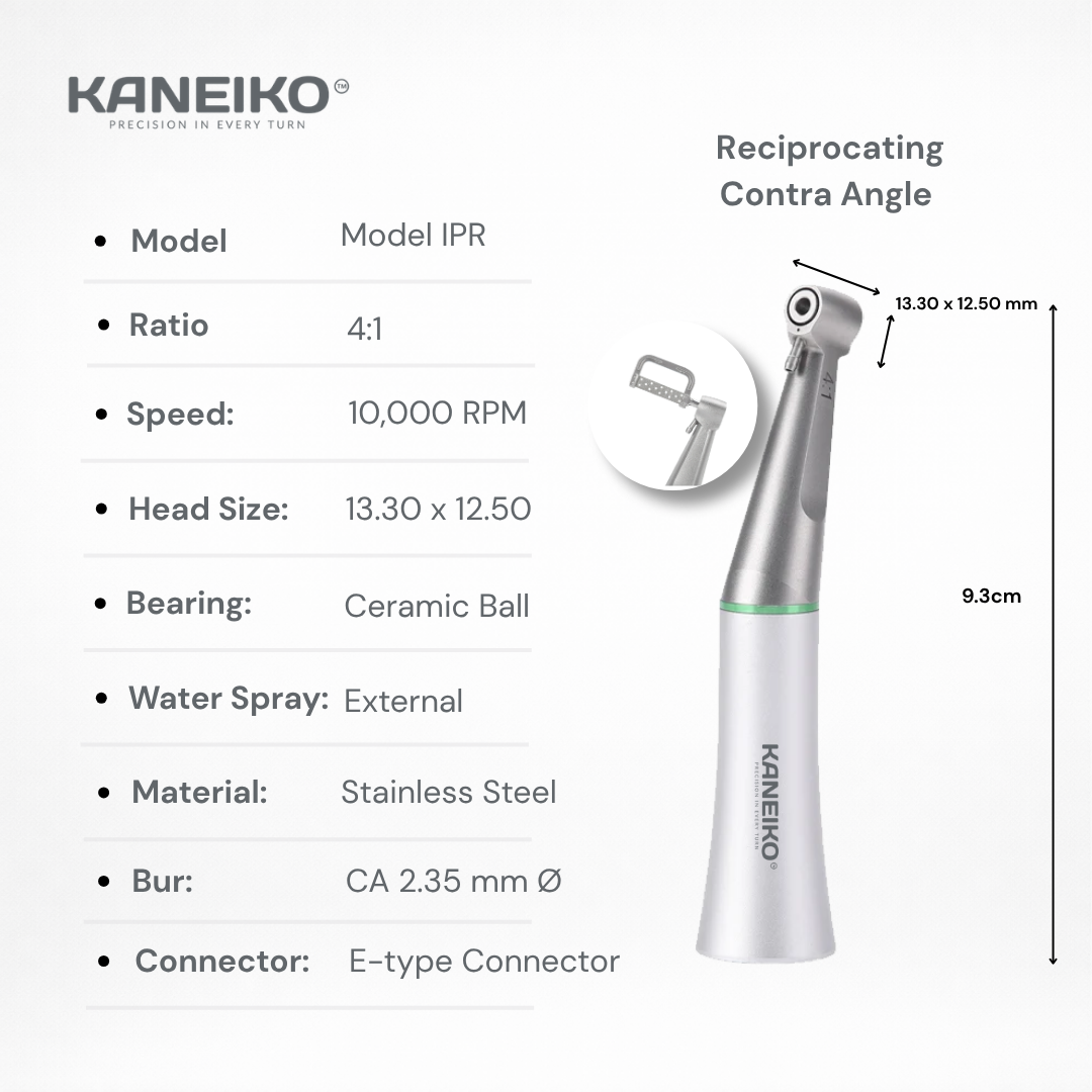 Kaneiko Reciprocating Contra Angle with specifications on a white background