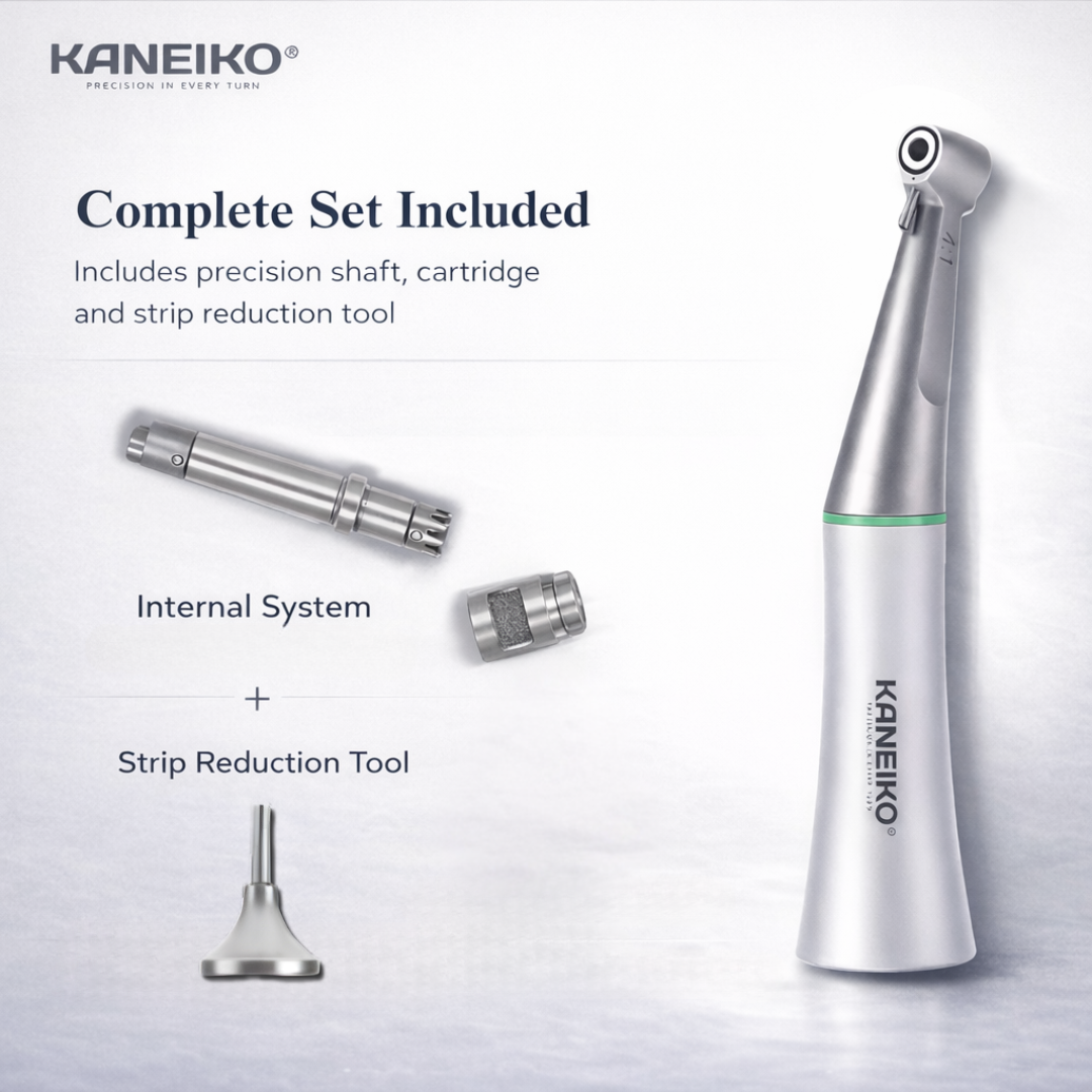 Kaneiko reciprocating contra angle set with components on a white background