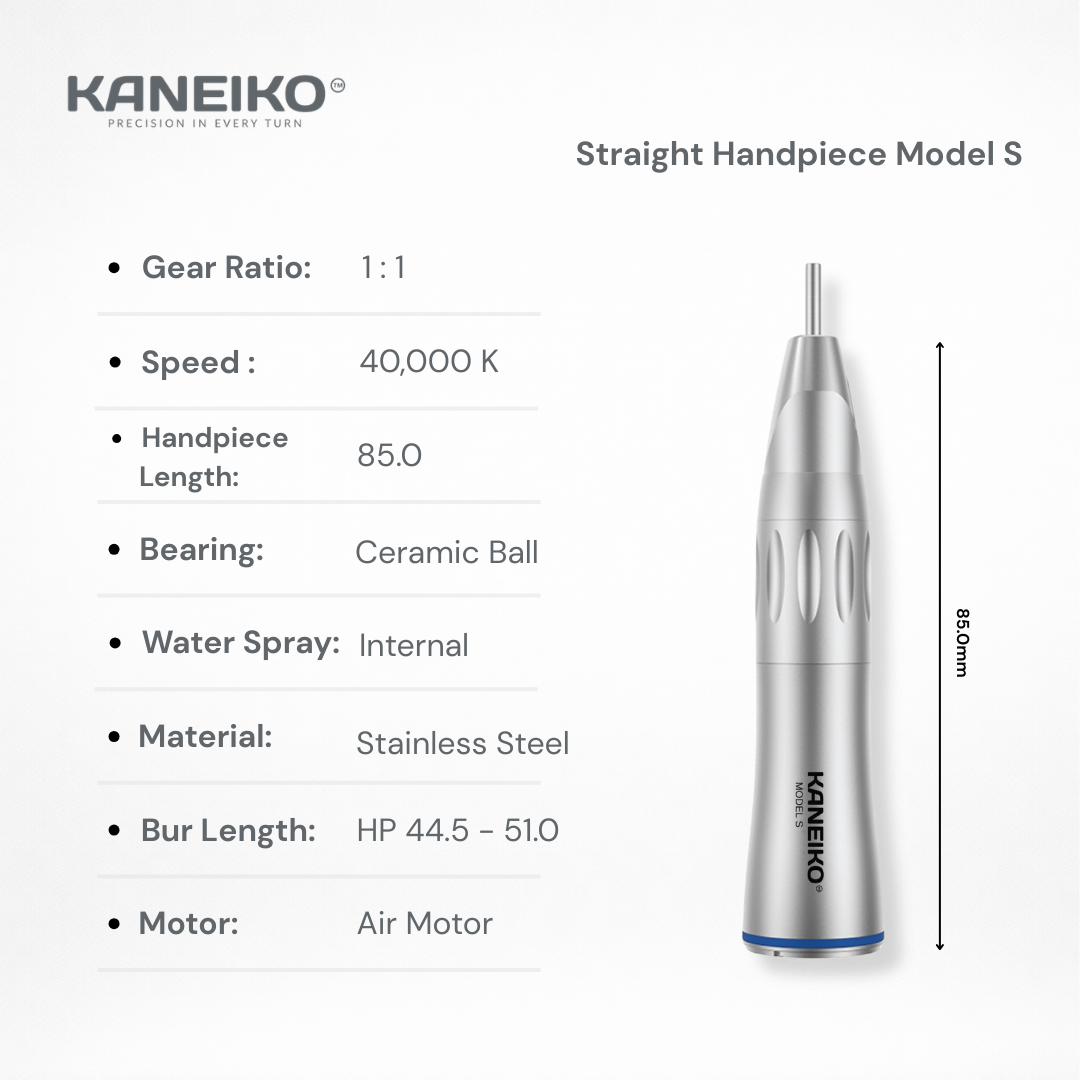 Kaneiko Straight Handpiece Model S with specifications on a white background
