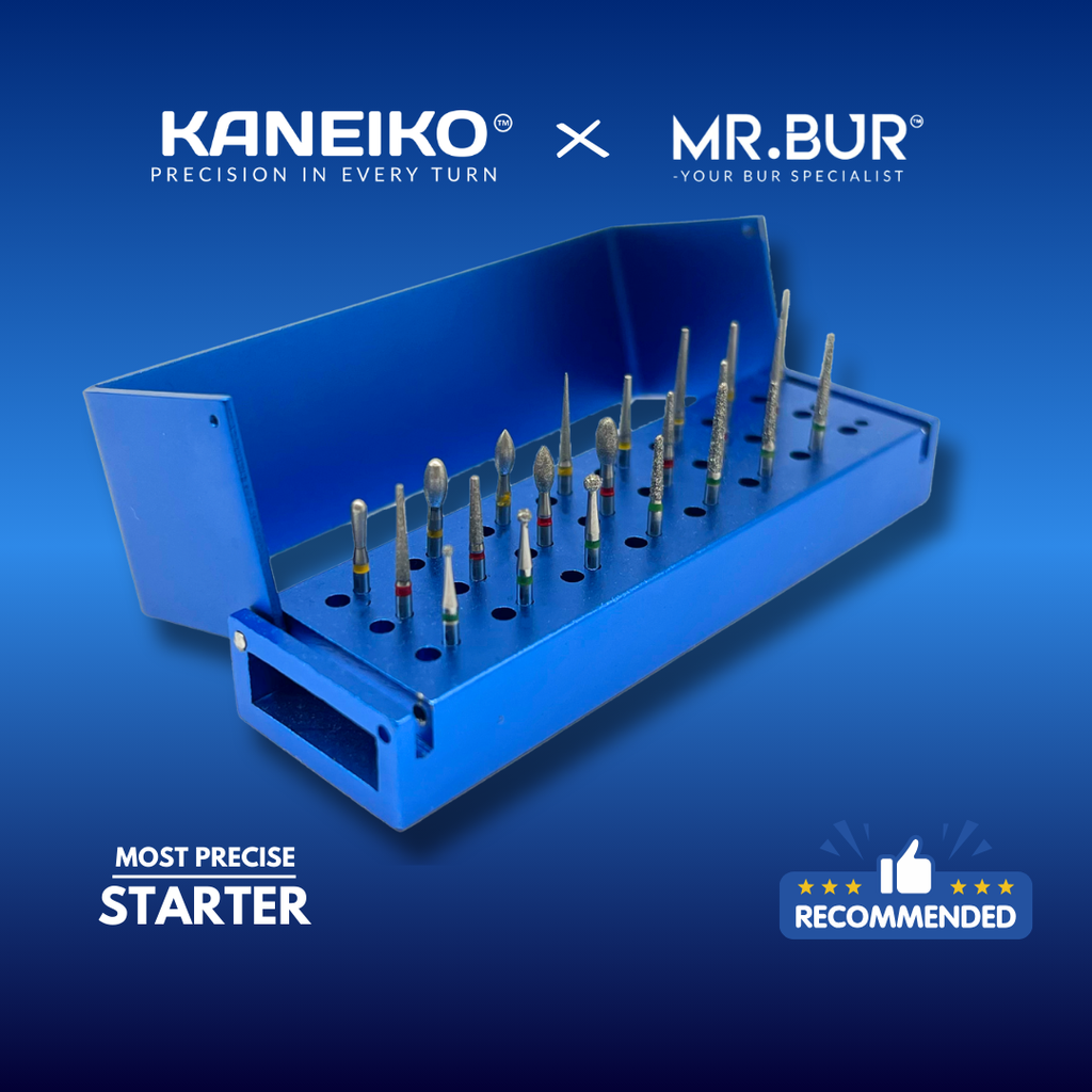 Mr Bur Starter Kit with all basic dental bur from coarse, fine and super fine grit. 