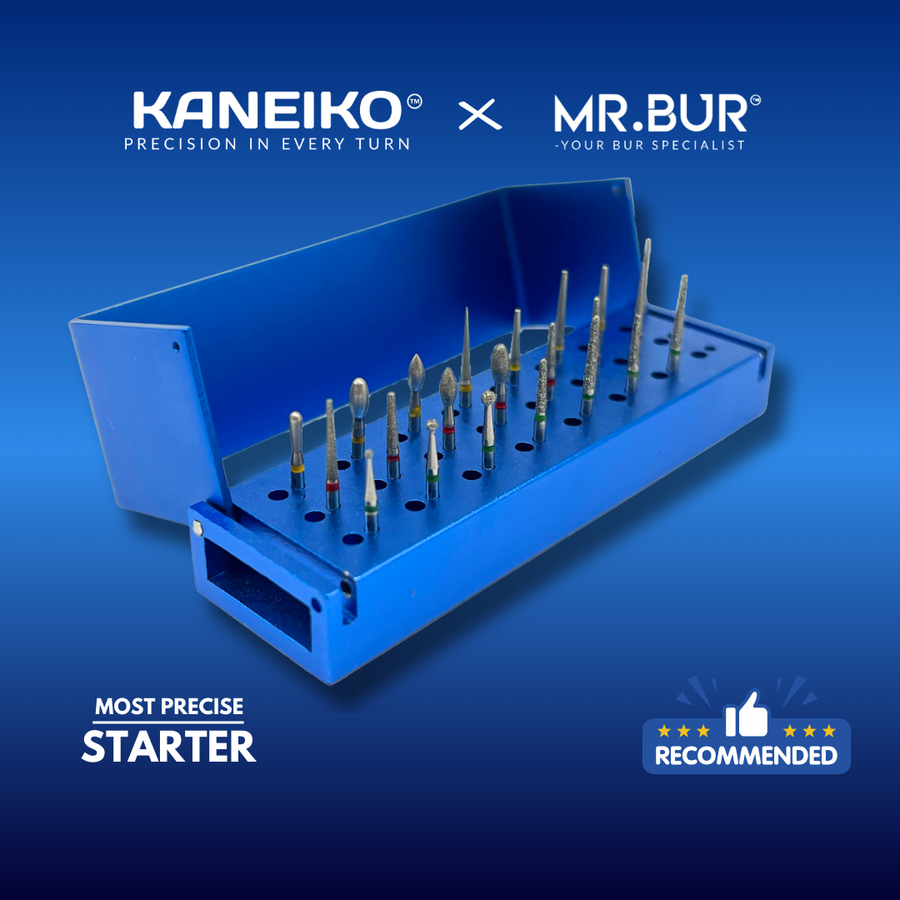 Mr Bur Starter Kit with all basic dental bur from coarse, fine and super fine grit. 