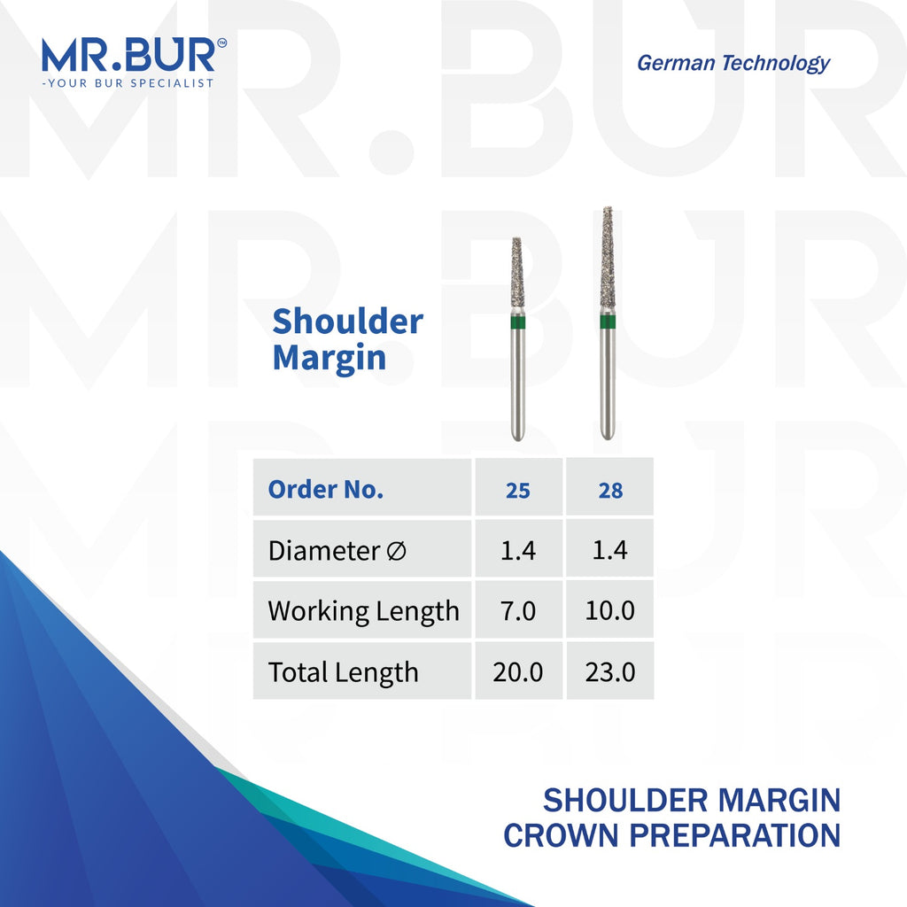 MR.BUR dental bur product with specifications on a white background