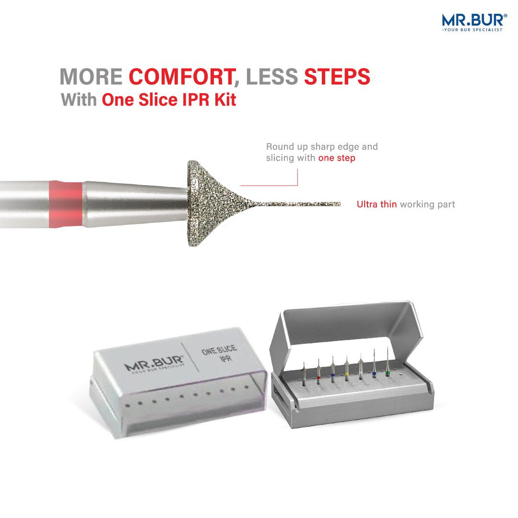 This image shows the ultra thin Interproximal Reduction dental Bur (IPR) for aligner and invisalign sold by Mr. Bur worldwide.