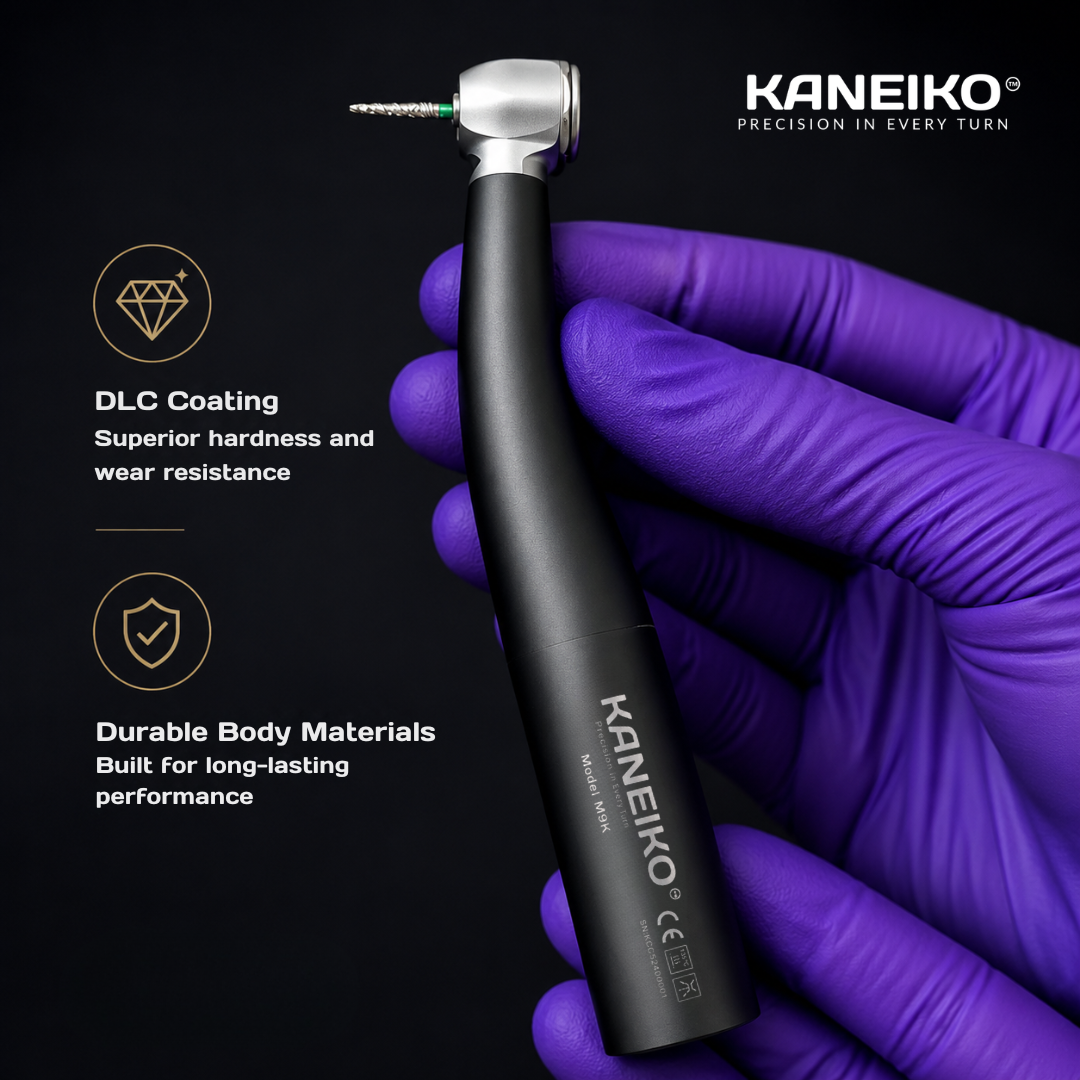 Kaneiko DLC coated dental handpiece with durable body materials designed for scratch resistance and long-lasting clinical performance