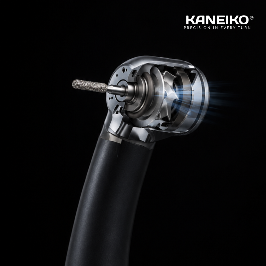 aneiko DLC coated dental handpiece cutaway view showing internal turbine technology and airflow system for high-speed cutting performance